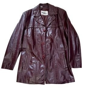 Vintage 70s Maroon Ox blood Leather Jacket 1970s Blazer Sport Coat Men Sz 40